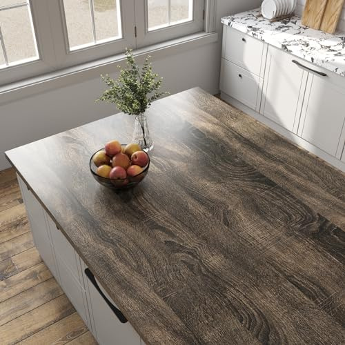 Livelynine Kitchen Worktop Covering Vinyl Self Adhesive Brown Wood Effect Vinyl Wrap for Kitchen Cupboards Counter 40CMx5M Self Adhesive Wallpaper Wood Effect Sticky Back Plastic Roll Oak