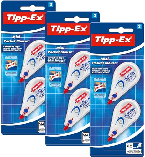 Tipp-Ex Mini Pocket Mouse White Correction Tape Roller, 6 m x 5 mm, Pack of 6 | Ideal for the Office, Home Office or School