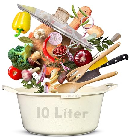 Casserole Pot with lid – Large Stockpot 32cm | 10 Litre | 15 Inches Saucepan– Induction Compatible – GREBLON Ceramic Non Stick Chemical Free Coating