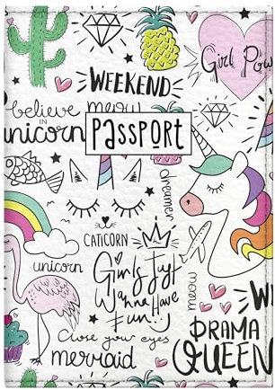Quttie Reisepasshülle für Kinder, Damen und Herren, süße passhülle, reisepass (Ladies Unicorn Pattern)