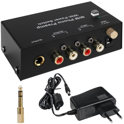 Phono preamplificatore: Phono preamplificatore giradischi, Phono Preamp per giradischi con sistemi di scansione MM, RCA Input & Output, Phono Preamp con alimentatore DC 12 V, preamplificatore Phono