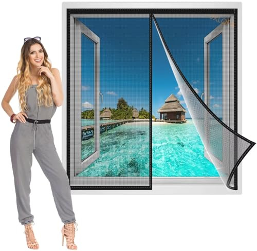 MagnéTique Moustiquaire Fenêtre 285x160 cm, Store Moustiquaire Moustiquaire de Fenêtre Anti Insecte Mouche Moustique pour Enfants et Animaux de Compagnie Noir, Renforcés