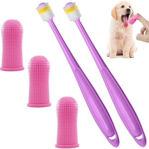 Spazzolino da Denti in Silicone a 360 Gradi per Cani e Gatti - Pulizia Facile per Cuccioli e Piccoli Animali Domestici, Confezione da 5 (Rosa)