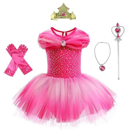 Lito Angels Princess Aurora Sleeping Beauty Ballerina Costume Ballet Leotard Fancy Dance Wear Tutu Dress with Accessories for Kids Girls Age 5-6 Years, Hot Pink (Tag Number 120)