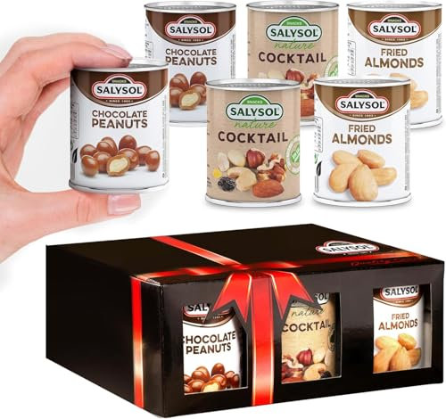 Salysol Snacks Nuts - Chocolate Peanuts, Nature Cocktail, Fried Almonds 6 x 50g Cans - Chocolate Gift box - Delicious Natural Nuts - Thoughtful Gift Sets for Men and Women
