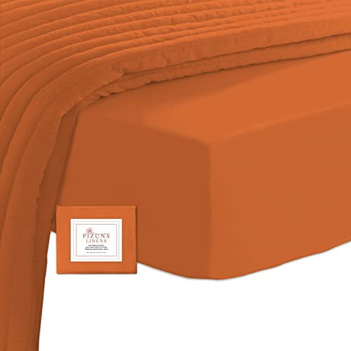 Pizuna 400 Fadenzahl Baumwoll-Spannbetttuch 170x200-180x200cm Verbrannt Orange, Langstapelige Baumwolle Spannbetttuch,Weiche Mako Satin-Webart passt bis 40cm Matratzenhöhe