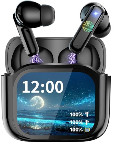 Ecouteurs Bluetooth sans Fil, 48H Casque Bluetooth 5.4 avec Écran Tactile Multifonction, Mini Ecouteur Sommeil avec Appels clairs, HiFi Stéréo/Mode 5 EQ/Contrôle Tactile/IPX5 Étanche Oreillette, Noir