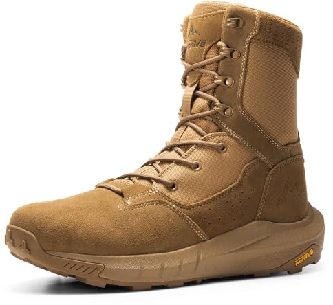 NORTIV 8 Botas de trabajo tácticas militares transpirables para hombre, con cremallera lateral, suela acolchada, de piel, ligeras, para motocicleta, soporte de arco, 20,3 cm, color DesertStorm,
