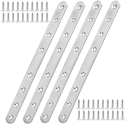 4 Pezzi Resistente Dritto Riparazione Piastre Staffa Placche in Acciaio Inox,24.5X2.5cm Piastre di Giunzione per Riparazione in Acciaio Inox,Staffa Piatta Forata in Acciaio Inox Piastra di Riparazione