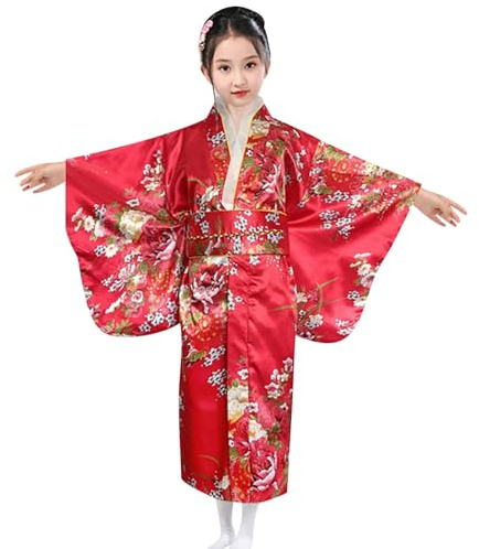 Vestito Bambina Elegante Kimono Bambina Giapponese Abito Per Bambina Kimono Per Ragazze Abiti Per Bambini Abiti Tradizionali Per Bambini Giapponesi Vestito Giapponese Bambina (Y-Red-A, 9-10 Years)