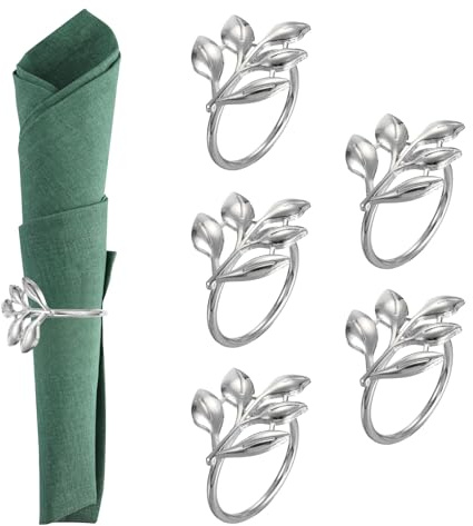 PATIKIL Servettringshållare, 6 st blad servetthållare ring matbord bordsuppsatser dekor för semester servering middag bröllop bord inställning hem fest servis dekorationer, silver