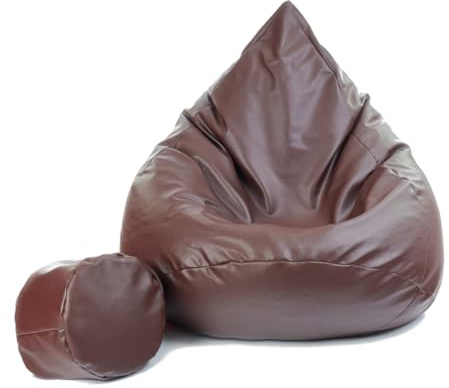 Slevobox Sitzsack mit Hocker Braun 95x95x120 cm - XXL Sitzsack Erwachsene mit Füllung - Bean Bag - Schlafzimmer und Wohnzimmer Möbel - Indoor Sitzsäcke Öko-Leder - Lounge Sessel