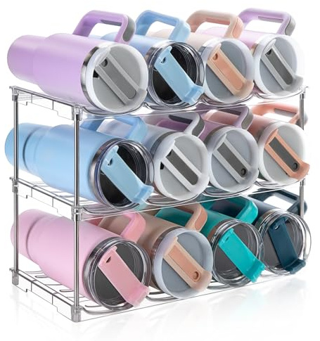 Larger Water Bottle Organizer for Stanley 40 oz Tumbler, Stackable Water Bottle Holder Rack for Cabinet, Kitchen Storage Organizer for for Stanley Cup Accessories, Tumbler Storage Holder, 3 Pack