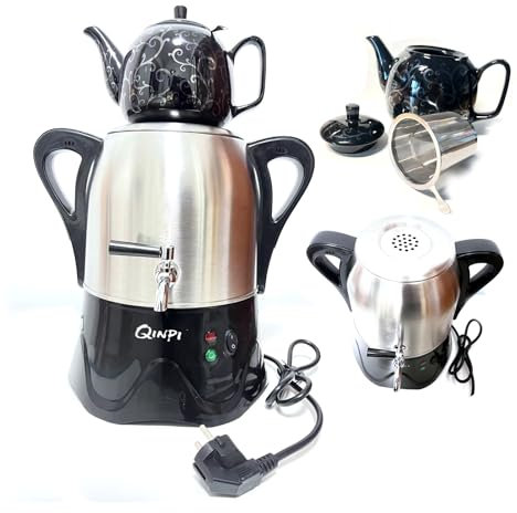 Set da teiera turca, samovar elettrico in acciaio inox, teiera da 1 litro e bollitore da 3 litri, teiere doppie, con filtro e coperchio, stile moderno per famiglie