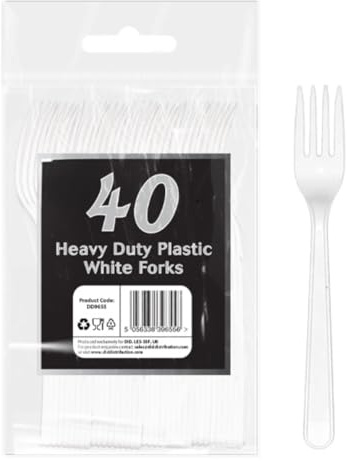 Party2u ® 40 Premium Designer Solid Bright White Forks, Heavy Duty, Microwave-Safe Solid Tablefork, 6 Sets Reusable, Washable