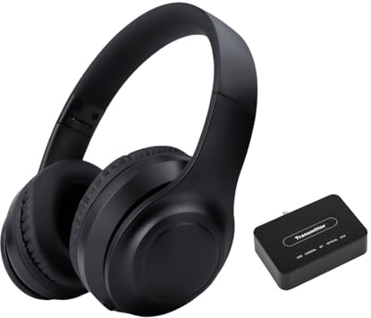 Hybrid Active Noise Cancelling Wireless TV Headphones for Seniors, ANC TV Headset with 5-in-1 Transmitter (Optical/Coaxial/RCA/USB/AUX), No Audio Latency, Clear Voice, Compatible with TV/PC