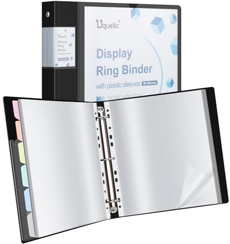 Uquelic Präsentationsbuch, Ringbücher mit 50 klarsichthüllen A4 glasklar (50 Mikron) und 6 Macaron-Farbe -Trennblättern, Ordner Organizer für Dokumente, Urkunden, Individuell Gestaltbares Cover