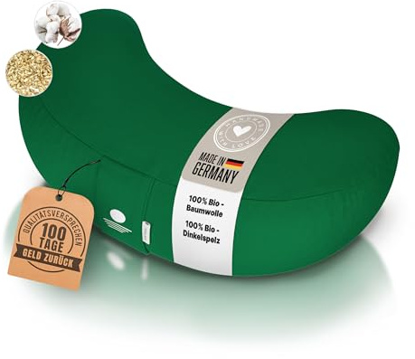Inner Peace Yogakissen Halbmond | Meditationskissen Halbmond Premium-Qualität | Bezug aus 100% Baumwolle | Yogakissen halbmondförmig mit Bio Dinkelspelz | Halbmondkissen (Waldgrün)