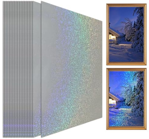 20 ark Holografiskt självhäftande papper - transparent vattentät självhäftande vinyl, kallvalsade ark med regnbågsglitter för dokument, foton, kort, certifikat och
