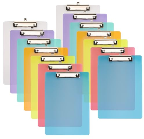 Axincardarm 14 Pcs A4 Clipboard 7 Coloured Plastic Clip Boards with Hanging Hole, 32.5 x 22.5cm Multicolour Plastic Clipboard for Memo Note Document
