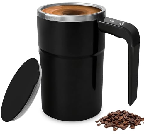 GOMETY Selbstrührende Tasse, 380ML Magnetischer Rührbecher, Selbstmischende Kaffeetasse mit Temperaturanzeige, Elektrischer Automatischer Selbstrührung Kaffeebecher 304 Edelstahl für Kaffee Milch Tee