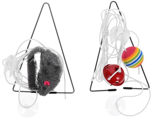 VALICLUD 2pcs Indoor Hanging Cat Set Elastic Jumping Mouse and Bell Ball, Interactive Door Clip Teaser Rope for Cats, Fun Pet for Stress Relief