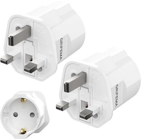 GRIFEMA Adaptador Enchufe España a Reino Unido, Pack de 2