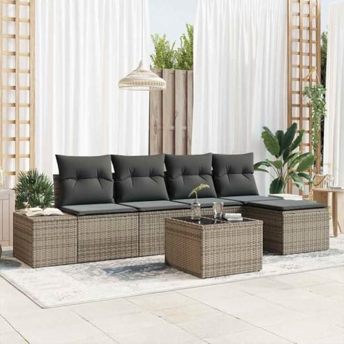 Frdhee Panca angolare per divano ad angolo, divano da giardino, con cuscino con memoria, 6 pezzi, grigio chiaro, per giardino, balcone, terrazza, all'aperto, facile da installare, liberamente