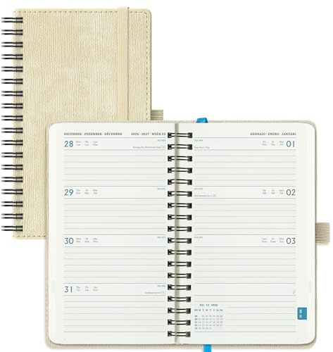 IN-LUXPRO Agenda 2026 2027: De poche Agenda Semainier et Carnet de Notes A6 Petit(16,4x9,5cm)18 Mois Scolaire Planner(Du Juil.26 à Déc.27) - Couverture Souple en PU Cuir Spirale, Beige