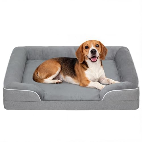 PawHut Cama para Perros Medianos, Cama para Gatos, Colchón para Perros con Base Antideslizante, Funda Extraíble y Lavable, 91,5x68,5x16,5 cm, Gris
