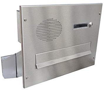 D-041 Edelstahl Mauerdurchwurf Briefkasten mit Klingel & Sprechsieb (Tiefe: 23-38 cm) - LETTERBOX24.de