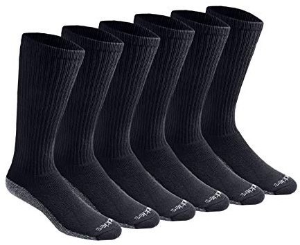 Dickies Men's Dri-Tech Moisture Control Boot-Length Socks, Available in L-XL (6, 12 Pairs) Black (6 Pairs), Large