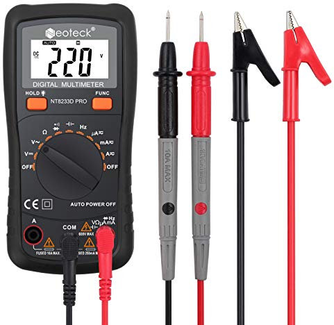 Neoteck Multímetro digital Auto Rango 2000 Cuentas AC/DC Voltaje Corriente Eléctrica Resistencia Multi pruebas Voltímetro Amperímetro Óhmetro con Retroiluminado LCD para Escuela Laboratorio Fábrica