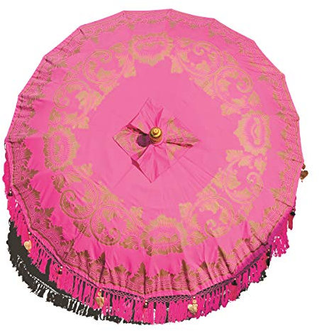 MAISONICA Bali Handmade Sun Parasol Hardwood Garden Umbrella Pink and Gold (base not included)