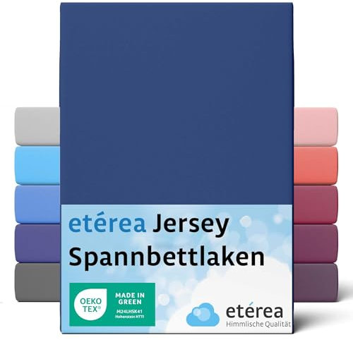 etérea Jersey Spannbettlaken 180x200cm - 200x200cm Marine bis 25 cm Höhe - 100% Baumwolle Spannbetttuch Oekotex - Bed Sheets Leintuch Bettbezug - Bettlaken 180x200 cm - 200x200 cm - Blau