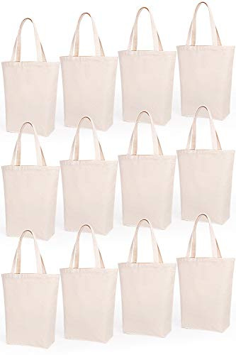 Lily queen Natural Canvas Tote Bags DIY Reusable Shopping Grocery Bag (Natural - 12 Pack)