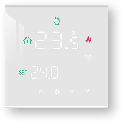 Beok Wifi Thermostat For Boiler Controlling Tuya Programmable Smart Heating Thermostat, Digital Wireless Thermostats Mounted on the Wall, LCD Touch Screen,TGW60W-WIFI-WPB White