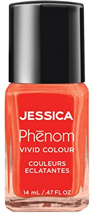 JESSICA Phēnom Vivid Colour Nail Polish | Long Lasting Gel Effect Nail Polish, 10-Day Chip-Free Gel-Like Shine | Pigmented Shades, No Lamp Needed | Warm & Bright Orangey-Red | For Reels | 14ml