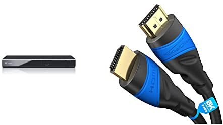 Panasonic DVD-S700EG-K Lettore DVD, HD Up-Conversion a 1080p, Multi-Formato Xvid, JPEG con Musica, CD Ripping, Design Compatto ed Elegante, Nero & KabelDirekt – 3 m – Cavo HDMI 4K