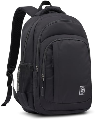 WIRABO Mochilas Hombre, Mochila Escolar para Computadoras Portátiles de 15,6 Pulgadas, Mochila Casual para Escuelas Impermeables, Trabajo Travel Backpack Mujer y Hombre, Negra
