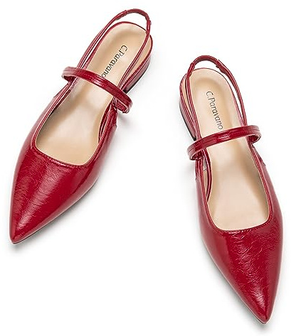 C.Paravano Slingback Flach Spitze Flache Schuhe Damen Slingbacks Ballerina Damen Slingback Pumps Slingbacks Sandalen(Rot,37)