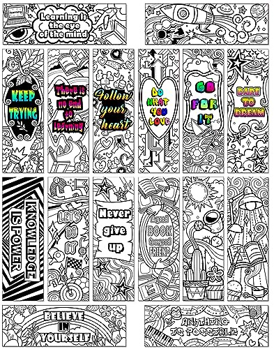 MWOOT 32 Pcs Color Your Own Book Marks DIY Coloring Bookmarks,Double-Sided Paper Inspirational Page Markers for Kids Students Reading,Funny Page Clips for Game Prize School Gift(16 Designs,15x5cm)