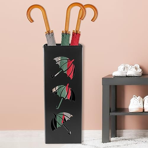 Jokapy Portaombrelli Design Moderno Portaombrelli in Metallo Impermeabile e Antiruggine Porta Ombrelli per Esterno/Interno Design per Casa Ufficio Corridoio Ingresso 42x16x16 cm(Nero)