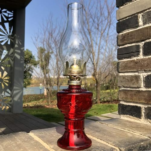 Lampe a Huile Verre Lampe Petrole Ancienne Rétro Decorative Haute Résistance à la Chaleur Grande Capacité (Rouge)