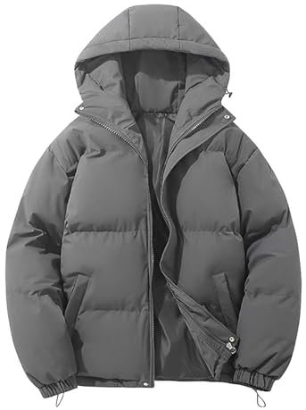 Daunenjacke Herren Puffer Mit Kapuze Jacke Parka Gefüttert Schwarz Einfarbig Steppjacke Übergangsjacke Winter Mit Taschen Winterjacke Jacket