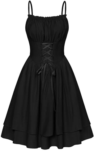 SCARLET DARKNESS Abito Estivo da Donna con Corsetto Cottagecore Abito da Fata Semplice con Lacci a Vita Alta Nero M