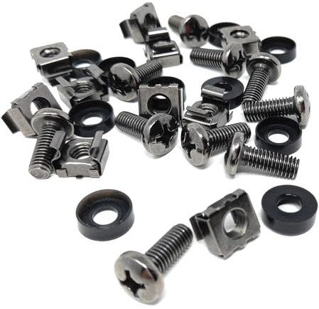 10pcs. M6 Rack Fixing Set, Captive Cage Nuts Bolts Screws & Washers for For Rack Mount Equipment, Data Cabinets, Music Instruments. AMP, Equalisers, CD Player etc. (Black)