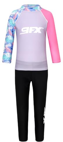 Fldy Kinder Mädchen Jungen Badeanzug Rashguard Langarm Top Lange Hose Set UV 50+ Kinder Schwimmbekleidung Hawaii-Stil Surfen Strandmode Grau 110-116