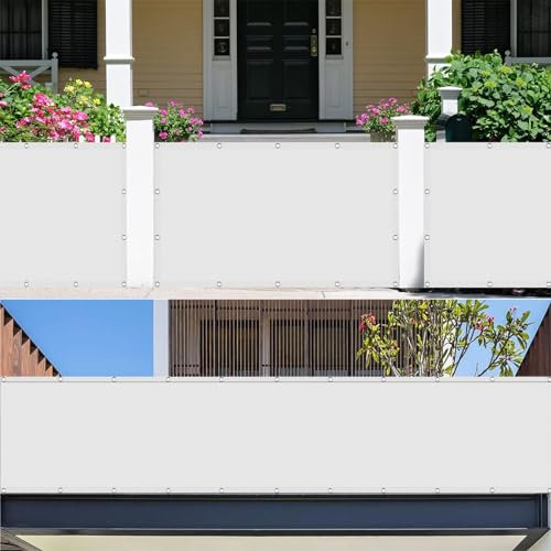 Segeltuch mit Ösen im Viele Größe Und Farben 210 x 350 cm,(Nach Mass) Markisenstoff 98% Uv Schutz Wasserabweisend, Markisen Segel, Sonnenschutzsegel,Für Balkon Garten, Weiß