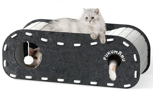 FUKUMARU Katzenbett, Stabile Katzenhöhle aus hochwertigem Filz，Katzenhaus Indoor 2 Schicht Katzenbett ，Katzen Höhle zum Schlafen, Spielen und Verstecken，Filzhöhle schwarz